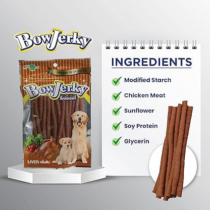 Bow Jerky Chicken Liver Dog Treat 100% Pure Cage-Free Chicken Perfect for Training Reward, Stick Style Melt-in Mouth Protein Rich Snacks for Dogs, 200 gm