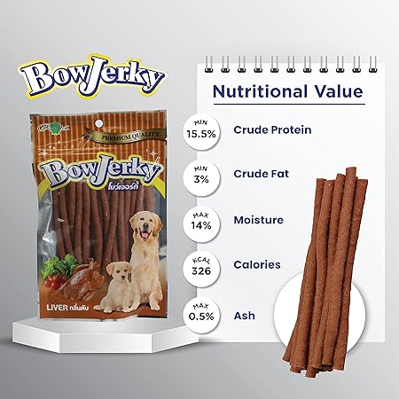 Bow Jerky Chicken Liver Dog Treat 100% Pure Cage-Free Chicken Perfect for Training Reward, Stick Style Melt-in Mouth Protein Rich Snacks for Dogs, 200 gm