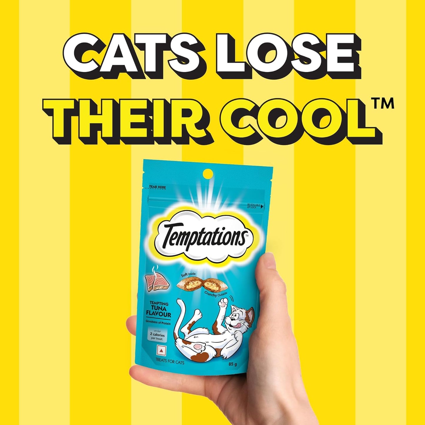 Temptations Crunchy Cat Treats, Tempting Tuna Flavour, 85 g, Goodness of Protein, Vitamins & Minerals, Soft Inside Crunchy Outside