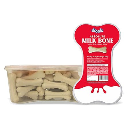 Drools Absolute Dog Bone Treats, Milk Flavour 600g 40peices Jar, All Life Stages