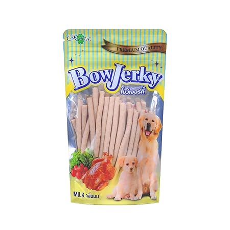 Bow Jerky Chicken and Milk Dog Treats for All Life Stages - Protein Rich Jerky Stick for Training, Reward and Snacking, 200 gm