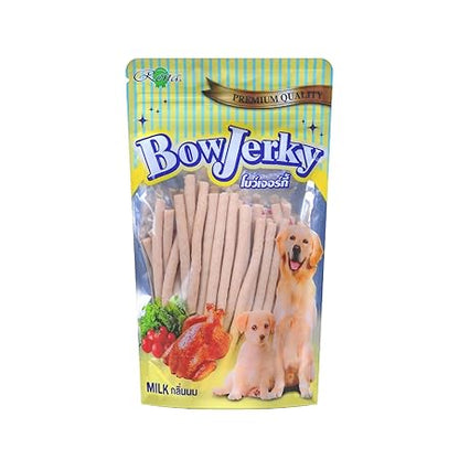 Bow Jerky Chicken and Milk Dog Treats for All Life Stages - Protein Rich Jerky Stick for Training, Reward and Snacking, 200 gm