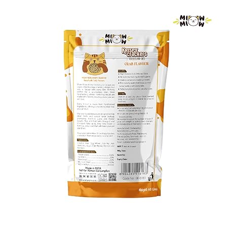 Taiyo Miow Miow Krispy Crackers Crunchy Cat Treats, 60g – Crab Flavour | High-Protein Biscuits with Fiber, Vitamins & Minerals | Healthy Cat Snack for All Life Stages