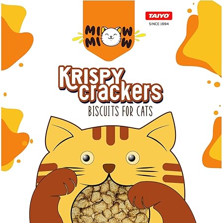 Taiyo Miow Miow Krispy Crackers Crunchy Cat Treats, 60g – Crab Flavour | High-Protein Biscuits with Fiber, Vitamins & Minerals | Healthy Cat Snack for All Life Stages