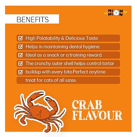 Taiyo Miow Miow Krispy Crackers Crunchy Cat Treats, 60g – Crab Flavour | High-Protein Biscuits with Fiber, Vitamins & Minerals | Healthy Cat Snack for All Life Stages