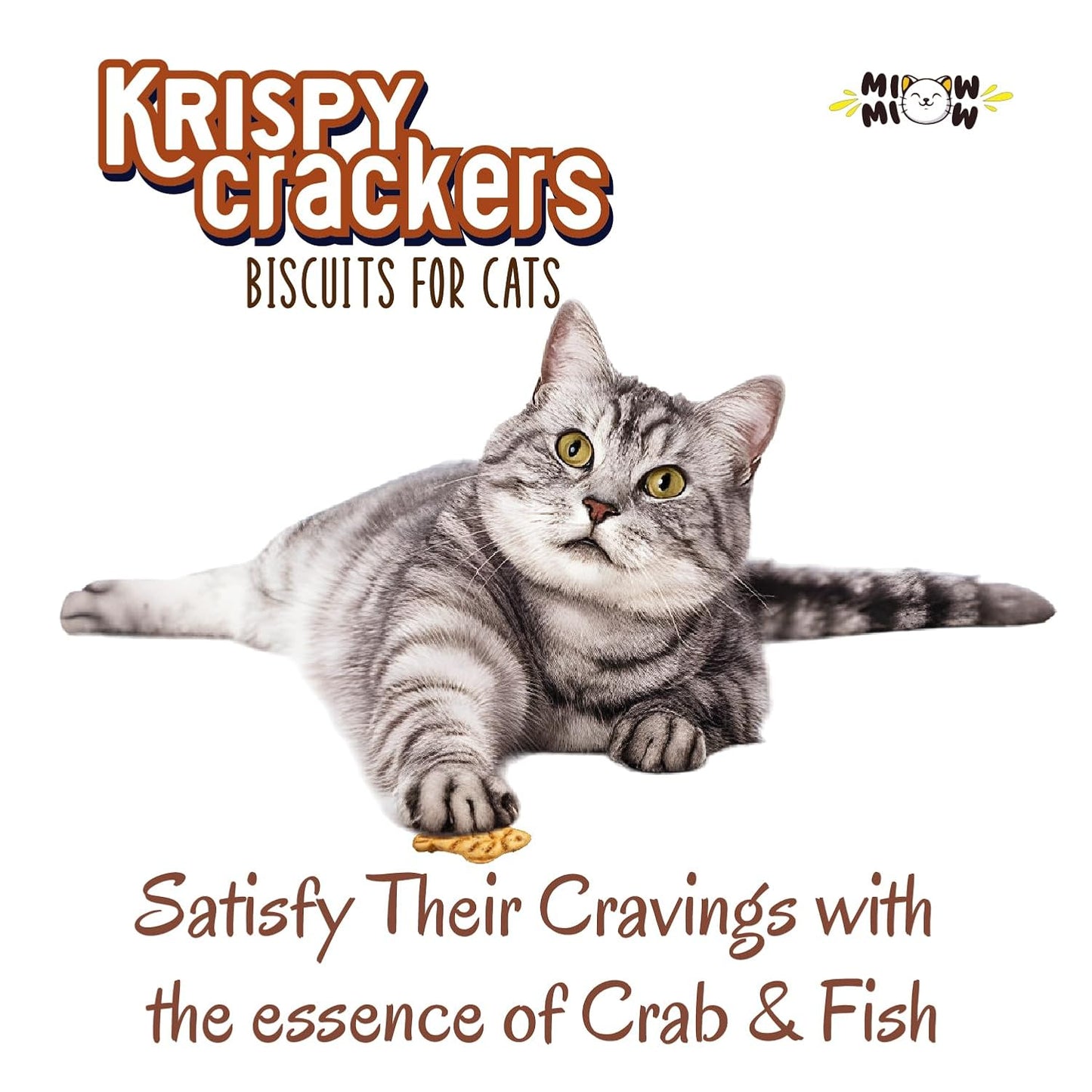 Taiyo Miow Miow Krispy Crackers Crunchy Cat Treats, 60g – Crab Flavour | High-Protein Biscuits with Fiber, Vitamins & Minerals | Healthy Cat Snack for All Life Stages