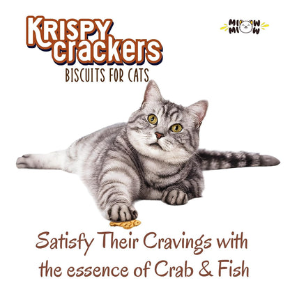 Taiyo Miow Miow Krispy Crackers Crunchy Cat Treats, 60g – Crab Flavour | High-Protein Biscuits with Fiber, Vitamins & Minerals | Healthy Cat Snack for All Life Stages