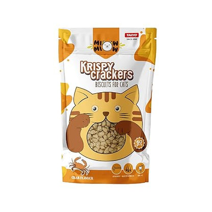 Taiyo Miow Miow Krispy Crackers Crunchy Cat Treats, 60g – Crab Flavour | High-Protein Biscuits with Fiber, Vitamins & Minerals | Healthy Cat Snack for All Life Stages