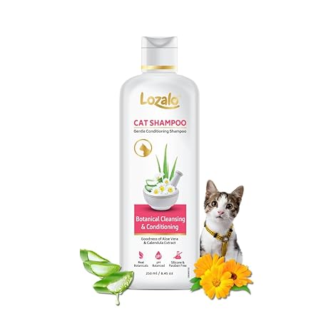 Lozalo Botanical Conditioning Cat Shampoo-250ml, Extra Gentle Conditioning Formula, Hydrating, & Cleansing Shampoo for Soft & Silky Cat Fur Coat,with Calendula Extract, Paraben Free