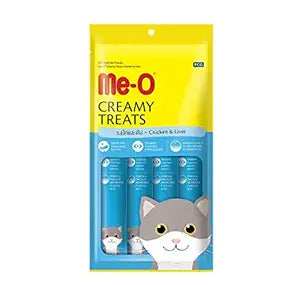 Me-O Creamy Cat Treats - Chicken & Liver Flavor 60 G Pack of 4, for All Life Stages