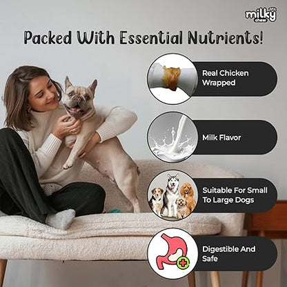 Milky Chew Chicken & Milk Flavored Bone Style Dog Treats, Nutrients Rich Snacks for Training & Rewards, Suitable for All Dog Breeds