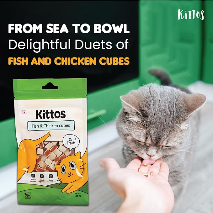 Kittos Protein Rich Fish Chicken Cubes (35g) Treats – All Cat Breeds for Training & Rewards (Pack of 1)