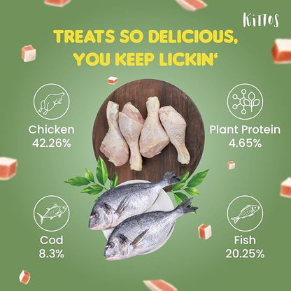 Kittos Protein Rich Fish Chicken Cubes (35g) Treats – All Cat Breeds for Training & Rewards (Pack of 1)
