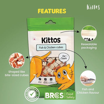 Kittos Protein Rich Fish Chicken Cubes (35g) Treats – All Cat Breeds for Training & Rewards (Pack of 1)