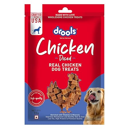 Drools Chicken Diced Dog Treats,70 Gm Pack | Rich in Protein, No Artificial Preservatives | Best for Training & Bonding | for Puppy & Adult | Formulated in USA | Premium Treats |