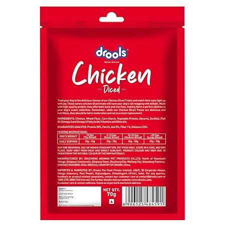 Drools Chicken Diced Dog Treats,70 Gm Pack | Rich in Protein, No Artificial Preservatives | Best for Training & Bonding | for Puppy & Adult | Formulated in USA | Premium Treats |