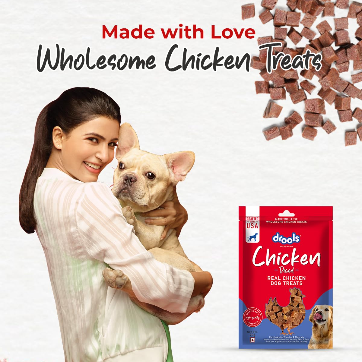 Drools Chicken Diced Dog Treats,70 Gm Pack | Rich in Protein, No Artificial Preservatives | Best for Training & Bonding | for Puppy & Adult | Formulated in USA | Premium Treats |