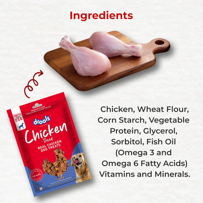 Drools Chicken Diced Dog Treats,70 Gm Pack | Rich in Protein, No Artificial Preservatives | Best for Training & Bonding | for Puppy & Adult | Formulated in USA | Premium Treats |