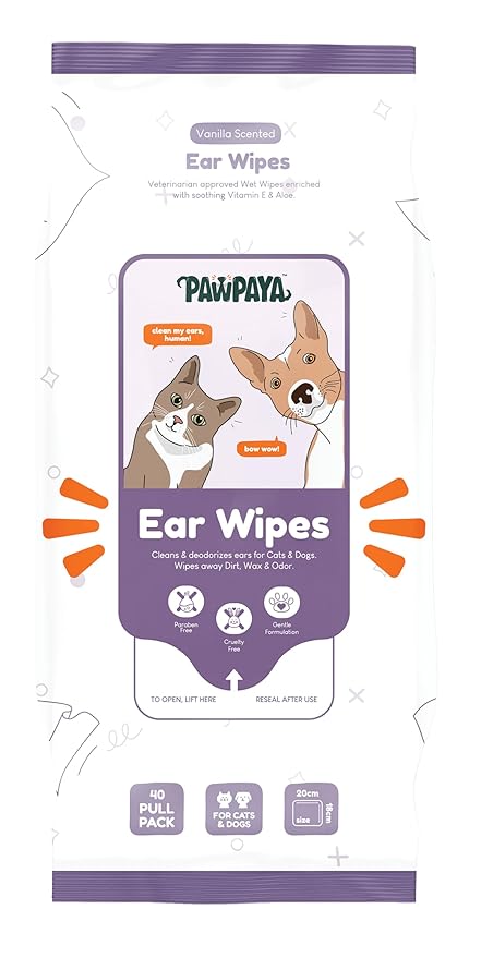 Ear Wipes for Dogs & Cats | Aloe Vera, Vitamin E & Eucalyptus Formula | Hypoallergenic, Alcohol-Free, 25 Soft & Safe Wipes