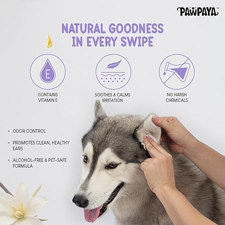 Ear Wipes for Dogs & Cats | Aloe Vera, Vitamin E & Eucalyptus Formula | Hypoallergenic, Alcohol-Free, 25 Soft & Safe Wipes