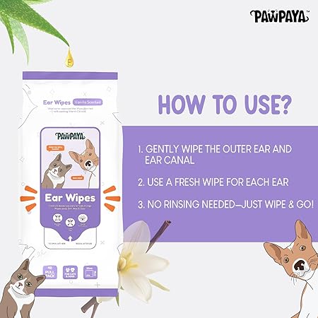 Ear Wipes for Dogs & Cats | Aloe Vera, Vitamin E & Eucalyptus Formula | Hypoallergenic, Alcohol-Free, 25 Soft & Safe Wipes