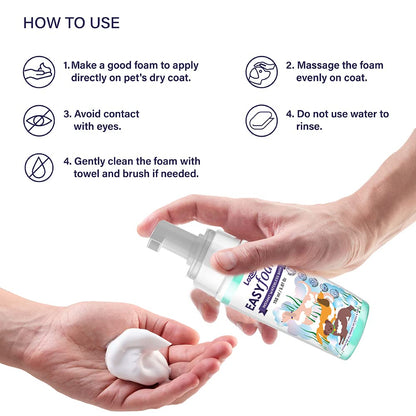 Lozalo Easy Foam Rinse Free Pet Dry Shampoo - 150ml, Instantly Clean and Fresh Fur Bath of All Breeds of Dogs & Pups, Sulphate Free, Paraben Free, pH Balanced, with Shikakai Extract