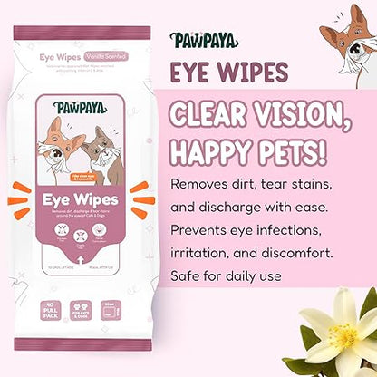 Dog & Cat Eye Wipes | Gentle Tear Stain Remover | Aloe Vera & Chamomile Formula | Hypoallergenic, Alcohol-Free Eye Cleaning Wipes for Pets | Soft Daily Care Wipes | 25 Wipes Pack