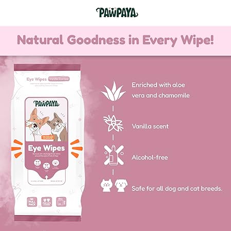 Dog & Cat Eye Wipes | Gentle Tear Stain Remover | Aloe Vera & Chamomile Formula | Hypoallergenic, Alcohol-Free Eye Cleaning Wipes for Pets | Soft Daily Care Wipes | 25 Wipes Pack