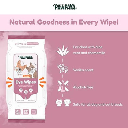 Dog & Cat Eye Wipes | Gentle Tear Stain Remover | Aloe Vera & Chamomile Formula | Hypoallergenic, Alcohol-Free Eye Cleaning Wipes for Pets | Soft Daily Care Wipes | 25 Wipes Pack