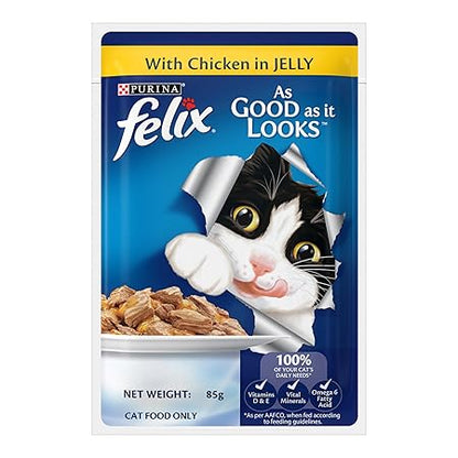 Purina Felix with Chicken in Jelly | Wet Food for Adults | Complete and Balanced Cat Food, Pack of 1 Pouches