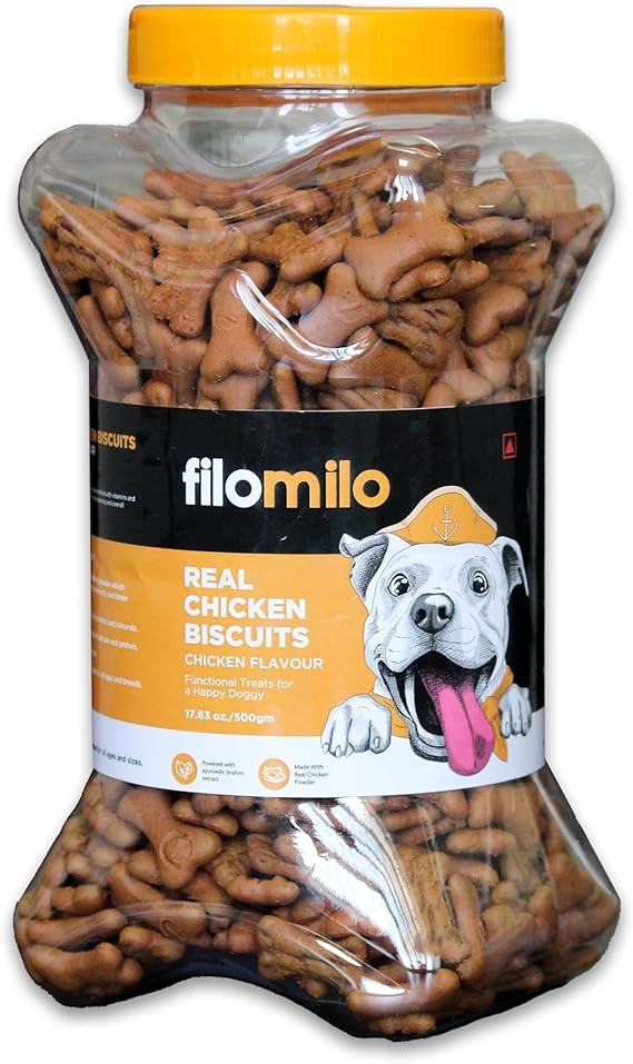 Filomilo– Real Chicken Biscuits (Treats) with Ayurvedic Brahmi Powder for All Type of Dogs (1kg - Chicken Flavour)