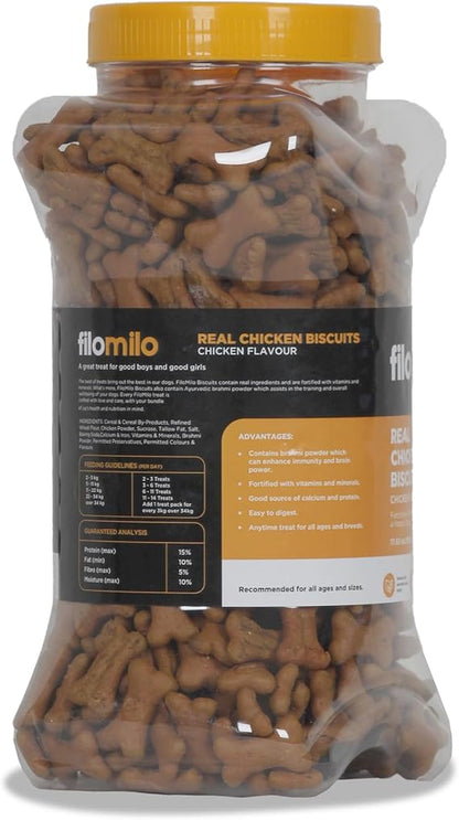 Filomilo– Real Chicken Biscuits (Treats) with Ayurvedic Brahmi Powder for All Type of Dogs (1kg - Chicken Flavour)