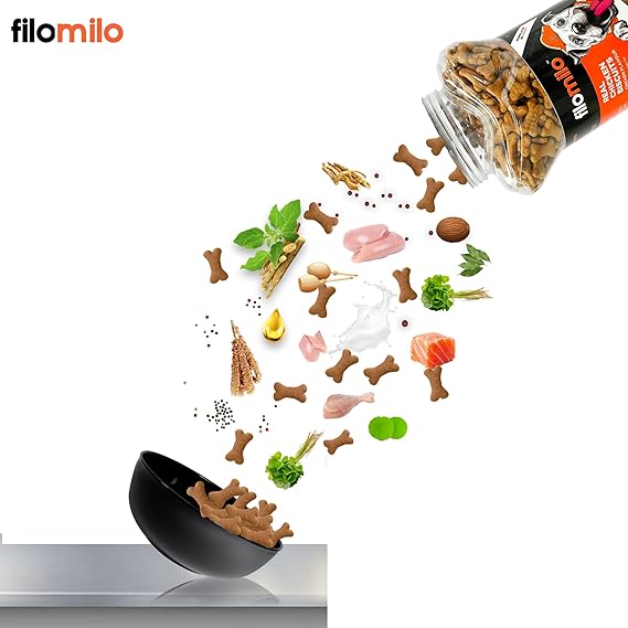 Filomilo– Real Chicken Biscuits (Treats) with Ayurvedic Brahmi Powder for All Type of Dogs (1kg - Chicken Flavour)