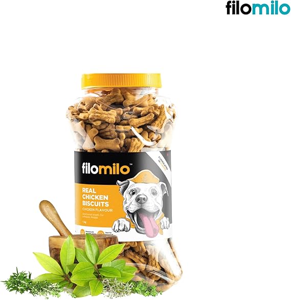 Filomilo– Real Chicken Biscuits (Treats) with Ayurvedic Brahmi Powder for All Type of Dogs (1kg - Chicken Flavour)