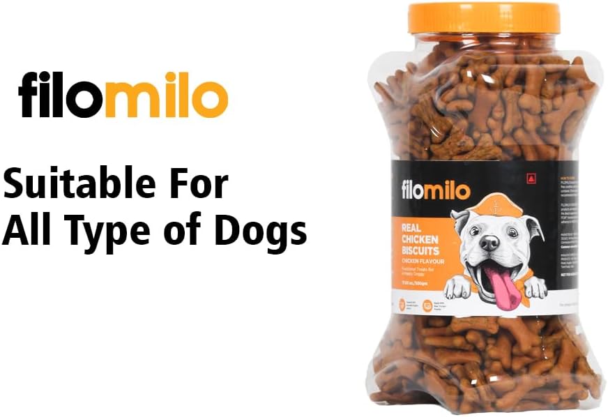 Filomilo– Real Chicken Biscuits (Treats) with Ayurvedic Brahmi Powder for All Type of Dogs (1kg - Chicken Flavour)