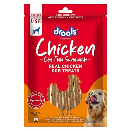 Drools Real Fish Cod Sandwich Dog Treats, 70gm | Rich in Protein, No Artificial Preservatives | Best for Training & Bonding | for Puppy & Adult | Formulated in USA | Premium Treats |