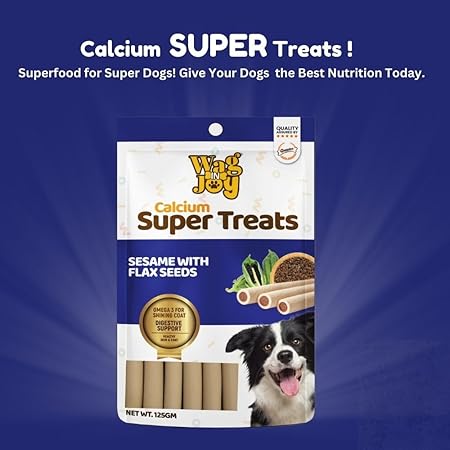 WAG IN JOY Calcium Super Treats for Dogs – Sesame & Flax Seeds Enriched Snack | Natural, Crunchy & Nutrient-Rich Dog Food Pack of 1