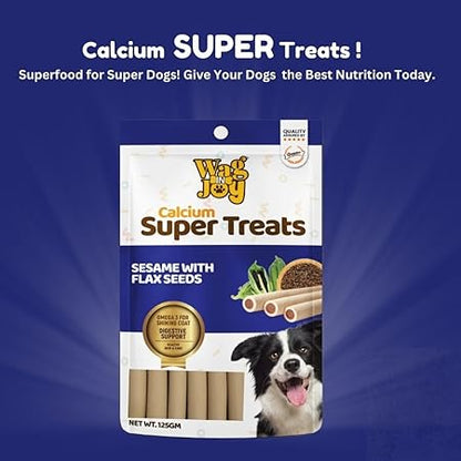 WAG IN JOY Calcium Super Treats for Dogs – Sesame & Flax Seeds Enriched Snack | Natural, Crunchy & Nutrient-Rich Dog Food Pack of 1