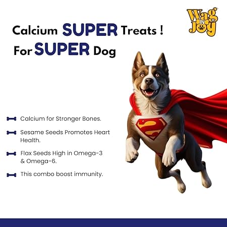 WAG IN JOY Calcium Super Treats for Dogs – Sesame & Flax Seeds Enriched Snack | Natural, Crunchy & Nutrient-Rich Dog Food Pack of 1