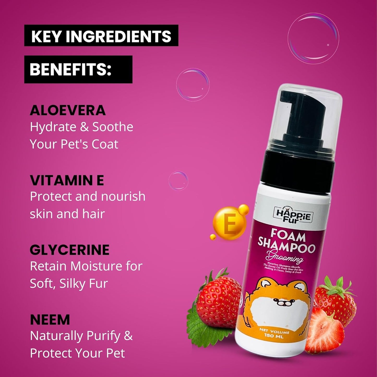 Pet Waterless Shampoo with (Strawberry Scent) 150ml | Quikclean Waterless Shampoo for Dogs and Cats