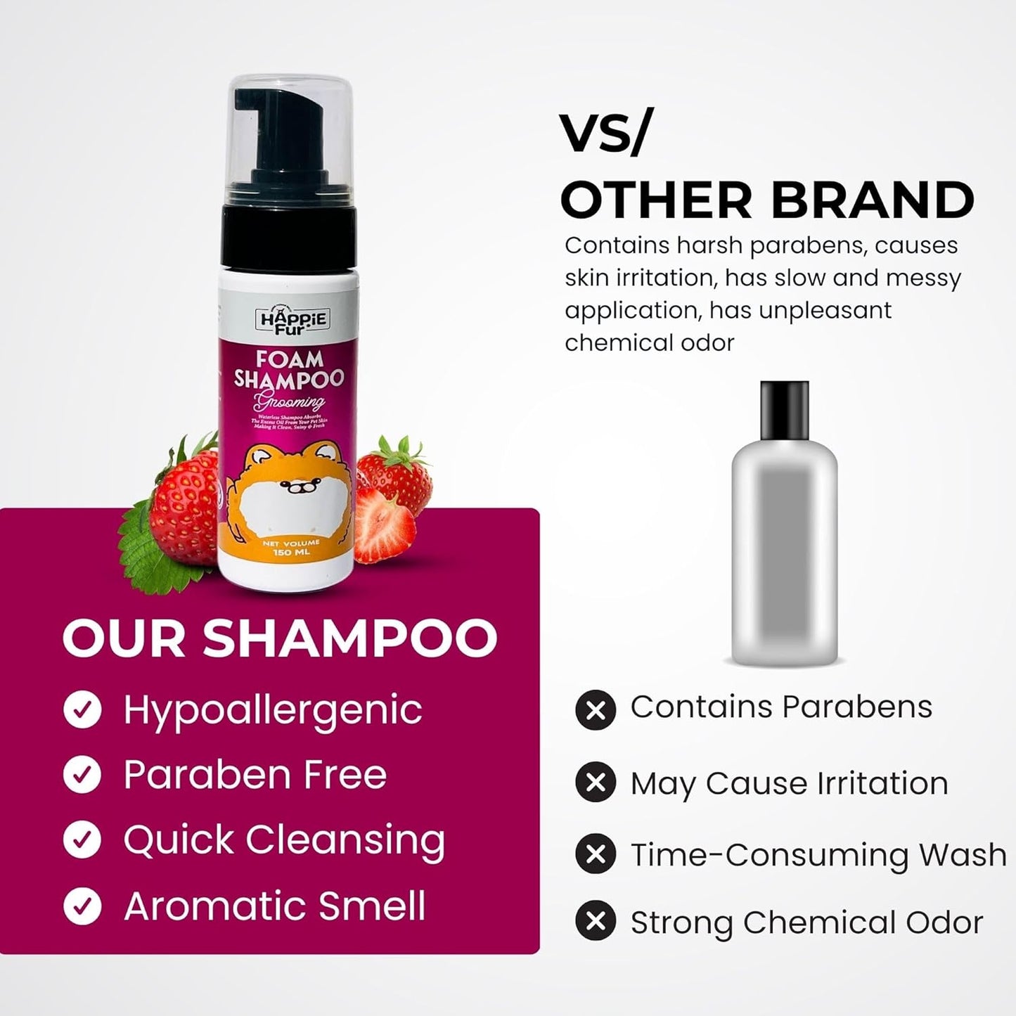 Pet Waterless Shampoo with (Strawberry Scent) 150ml | Quikclean Waterless Shampoo for Dogs and Cats