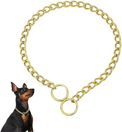 Golden Chain Choke Collar for Dogs, Metal Slip Link Training Heavy Duty Dog Choker Collar