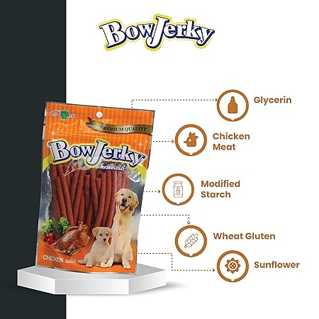 Rena Bow Jerky Dog Treats for All Life Stages - Protein Rich Chicken Stick for Training, Reward and Snacking, 200 gm