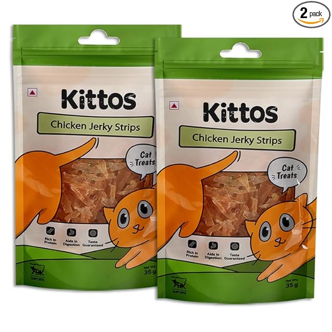 Kittos Chicken Jerky Strips Cat Treats Suitable for Training Rewards and Feeding Snacks, 35 gm Each, Packs of 1