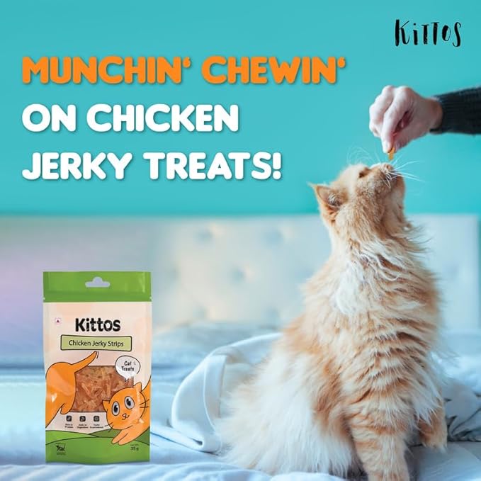 Kittos Chicken Jerky Strips Cat Treats Suitable for Training Rewards and Feeding Snacks, 35 gm Each, Packs of 1