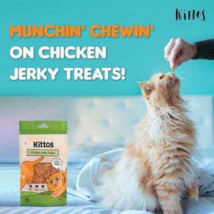 Kittos Chicken Jerky Strips Cat Treats Suitable for Training Rewards and Feeding Snacks, 35 gm Each, Packs of 1