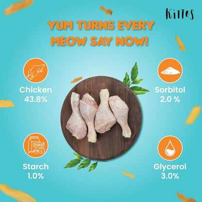 Kittos Chicken Jerky Strips Cat Treats Suitable for Training Rewards and Feeding Snacks, 35 gm Each, Packs of 1