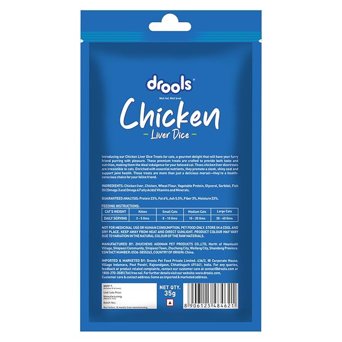 Drools Real Chicken Liver Diced, Cat Treats, 35gm | Rich in Protein, No Artificial Preservatives | Best for Training & Bonding | for Kitten & Adult | Formulated in USA | Premium Treats |