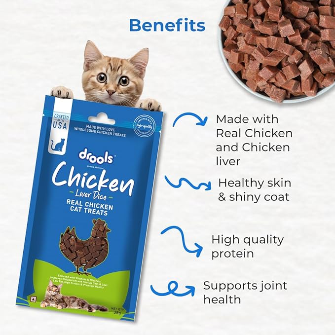 Drools Real Chicken Liver Diced, Cat Treats, 35gm | Rich in Protein, No Artificial Preservatives | Best for Training & Bonding | for Kitten & Adult | Formulated in USA | Premium Treats |