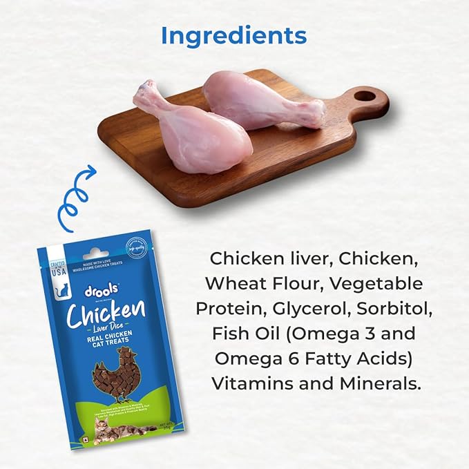 Drools Real Chicken Liver Diced, Cat Treats, 35gm | Rich in Protein, No Artificial Preservatives | Best for Training & Bonding | for Kitten & Adult | Formulated in USA | Premium Treats |